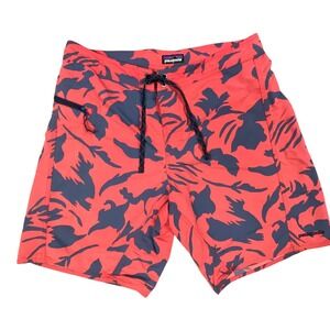 Patagonia Mens 34 Board Shorts Red Blue Floral Tropical Print Swim Trunks